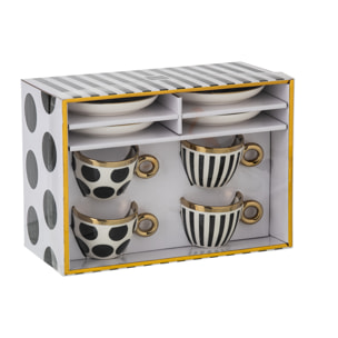 J-Line tasses + sous-tasses - céramique - mix - boîte de 4