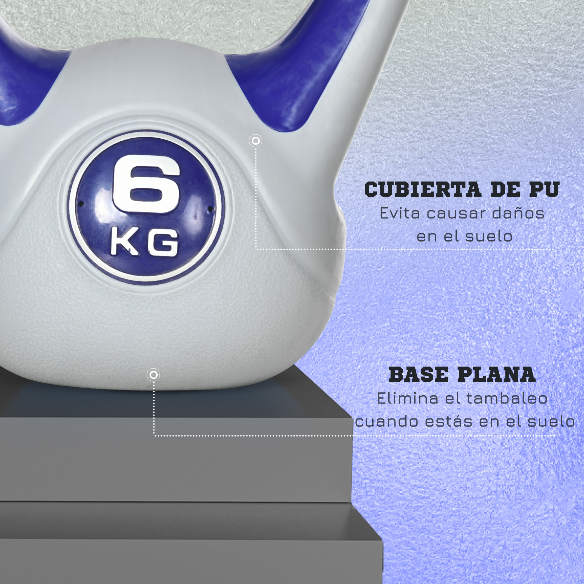 Pesa Rusa 6 kg, Kettlebell Revestimiento de PU y Relleno de Arena, con Mango Ancho y Base Plana, para Entrenamiento Culturismo, en Casa, Gimnasio, 20x13x22 cm, Violeta y Gris