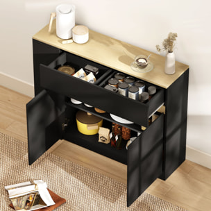 Buffet design bicolore noir effet chêne clair 2 portes étagère grand tiroir avec séparateur 3 niches