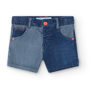 Bermudas denim niño, estampado de rayas, azul