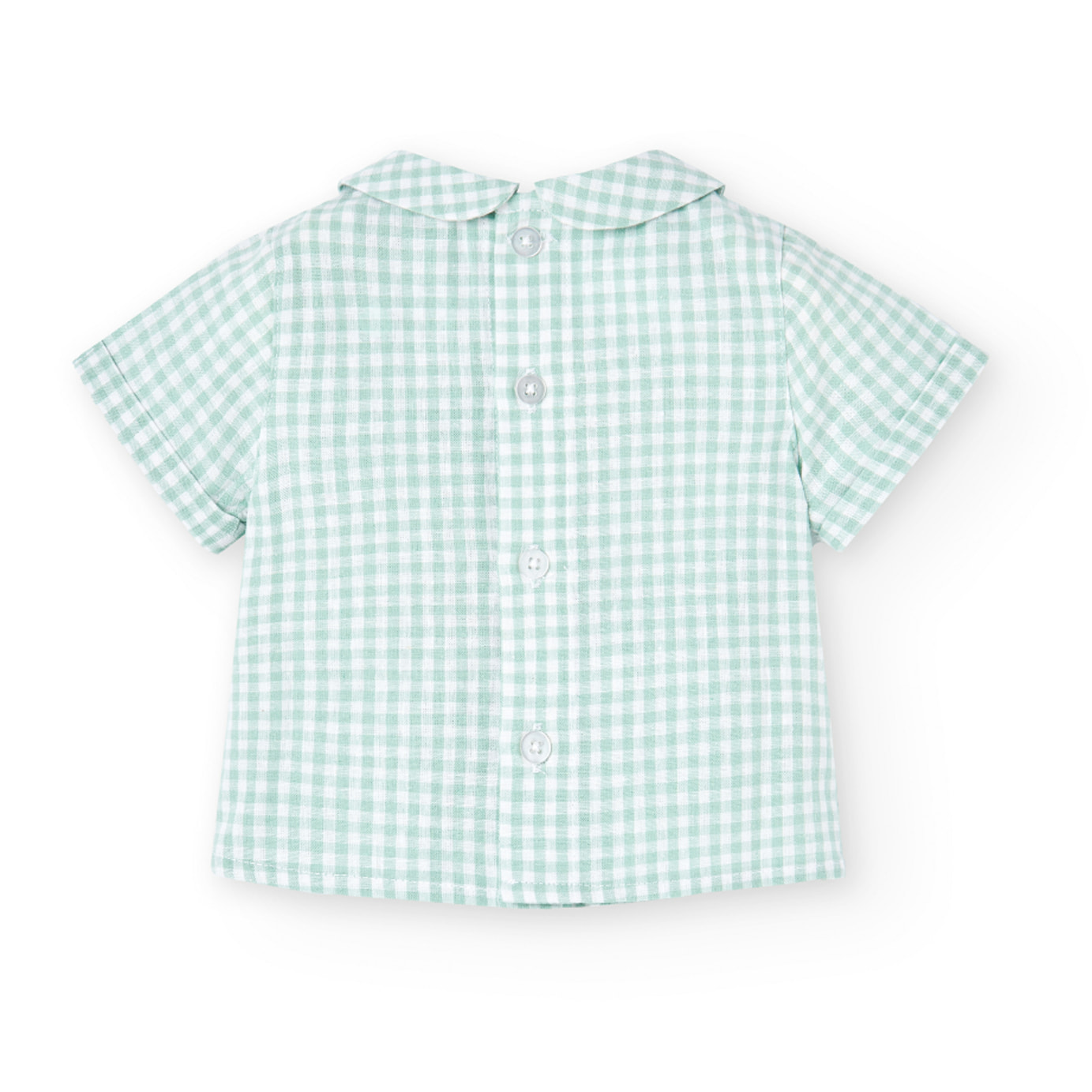 Conjunto lino niño, estampado de cuadros, verde claro