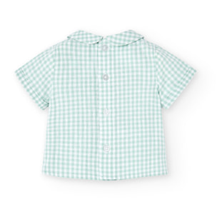 Conjunto lino niño, estampado de cuadros, verde claro