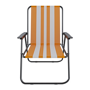 Sedia Pieghevole Da Spiaggia Campeggio Camping Leggera E Resistente In Metallo In Tessuto Oxford 600D Con Braccioli Seggiola Strisce Arancione