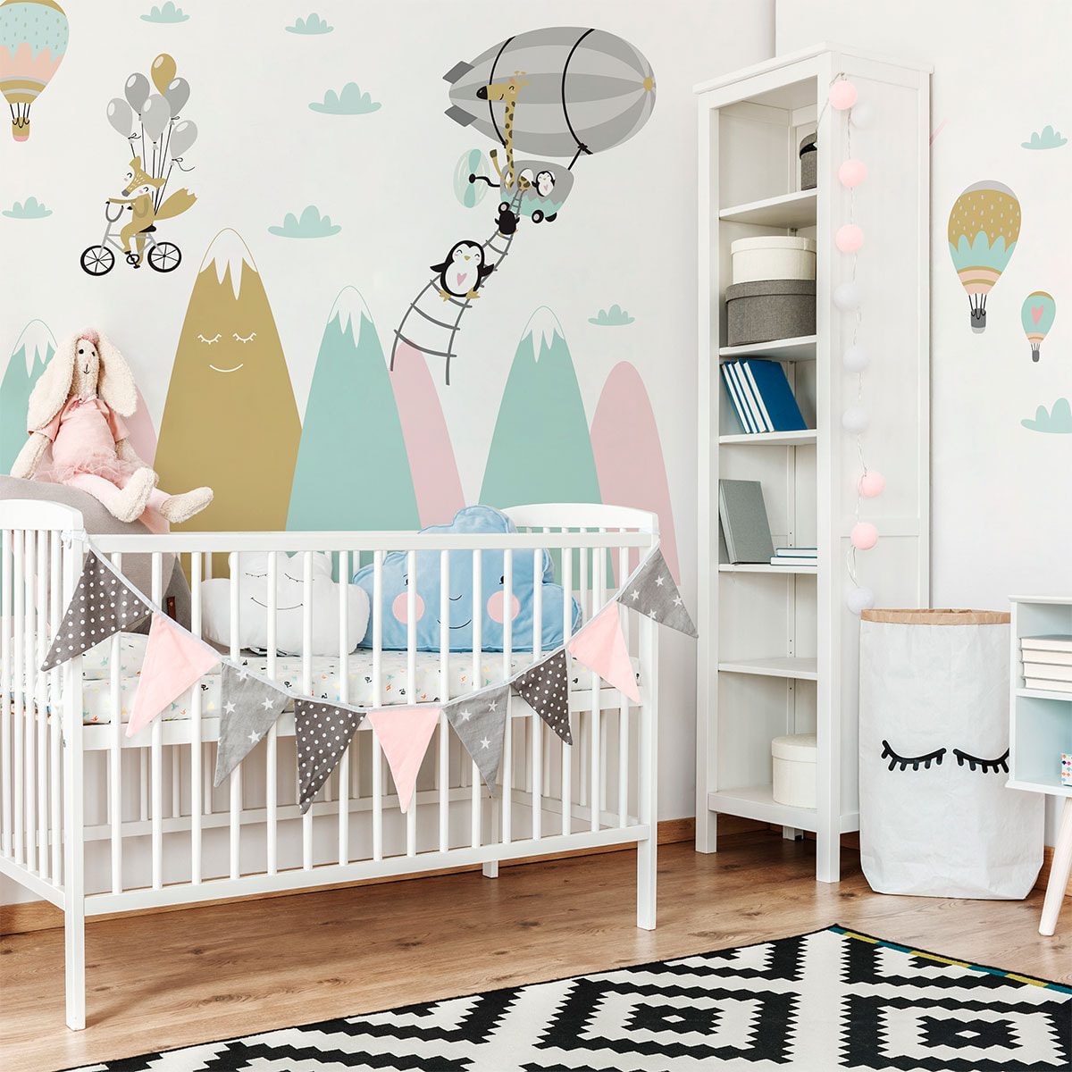 Stickers muraux enfants - Décoration chambre bébé - Autocollant Sticker mural géant enfant montagnes scandinaves ANIMAUX COMIQUES