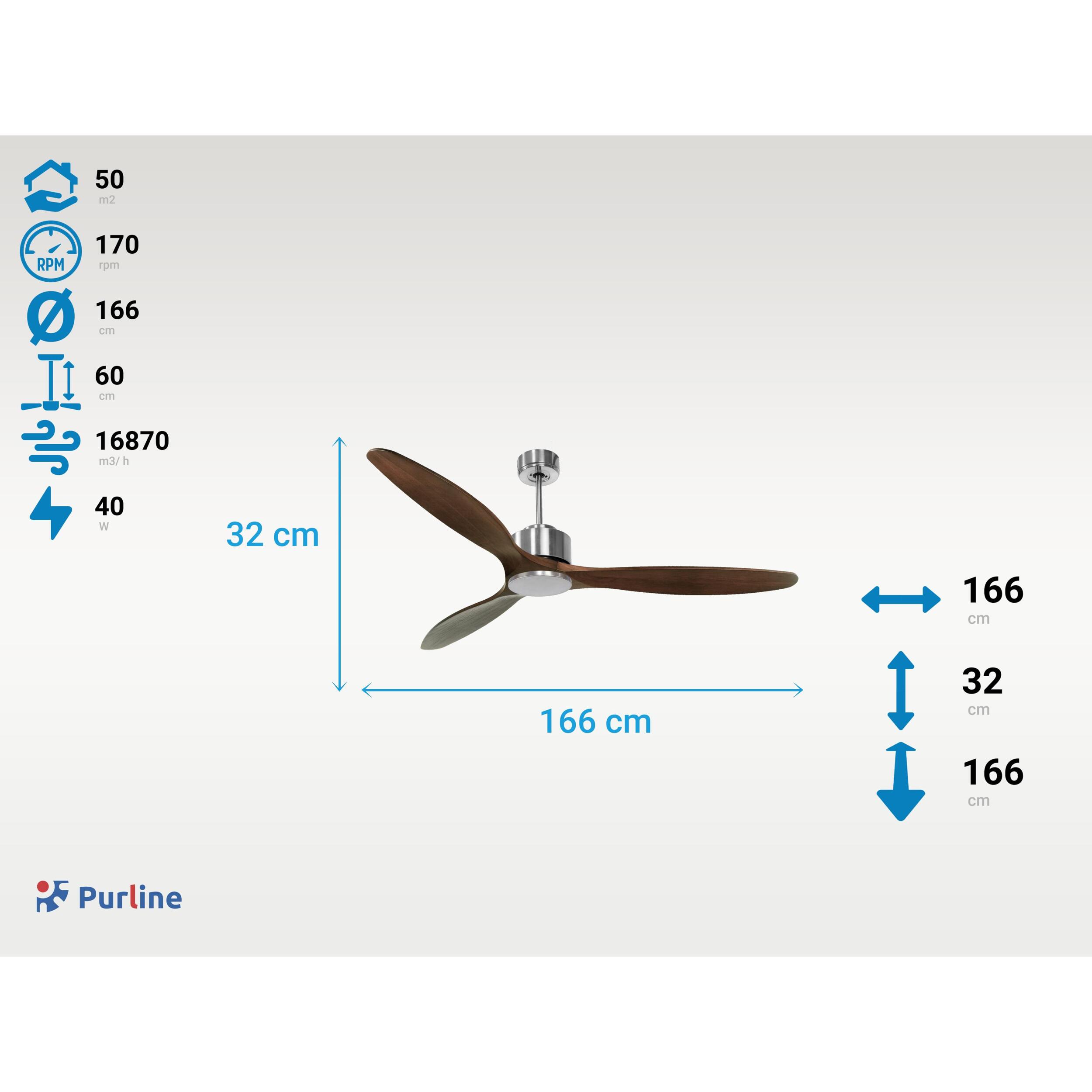 Ventilateur de plafond ø166 cm avec Wifi Réversible Hypersilence 40   W Argent