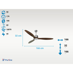 Ventilateur de plafond ø166 cm avec Wifi Réversible Hypersilence 40   W Argent