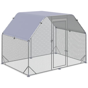Gallinero para Exterior, 2,8x1,9x1,95 m, Gallinero de Acero Galvanizado, Cubierta de Tela Oxford, Anti-UV e Impermeable, Jaula para 4-6 Gallinas y Conejos, Plata