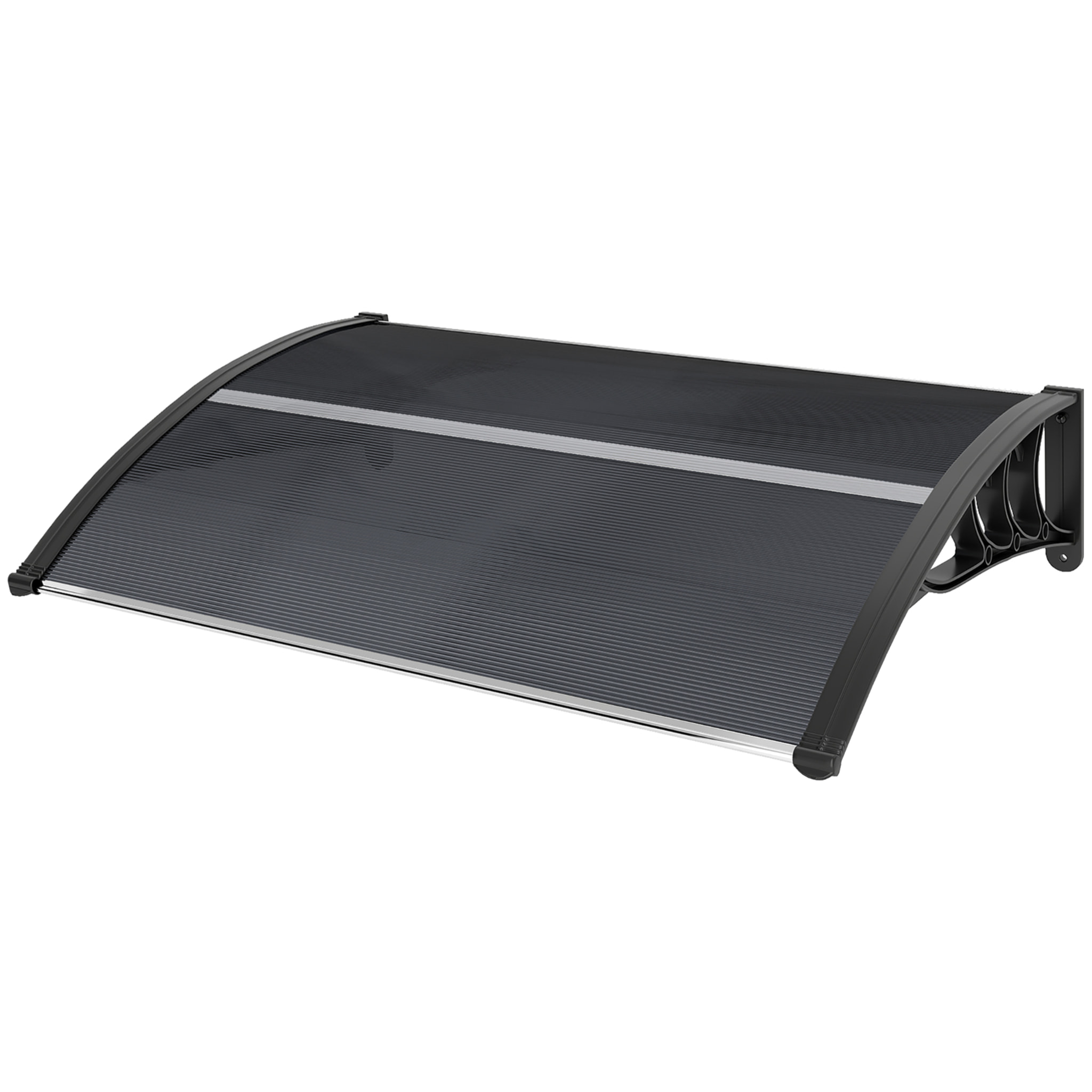 Auvent marquise de porte design voûté arrondi dim. 100L x 75l x 23H cm alu polycarbonate fumé plastique noir