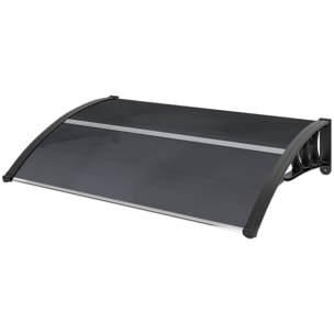 Auvent marquise de porte design voûté arrondi dim. 100L x 75l x 23H cm alu polycarbonate fumé plastique noir