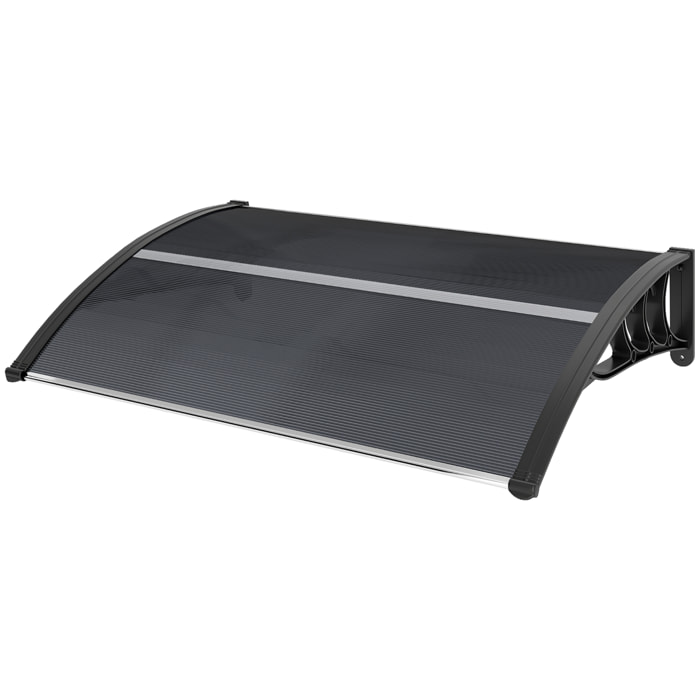 Auvent marquise de porte design voûté arrondi dim. 100L x 75l x 23H cm alu polycarbonate fumé plastique noir