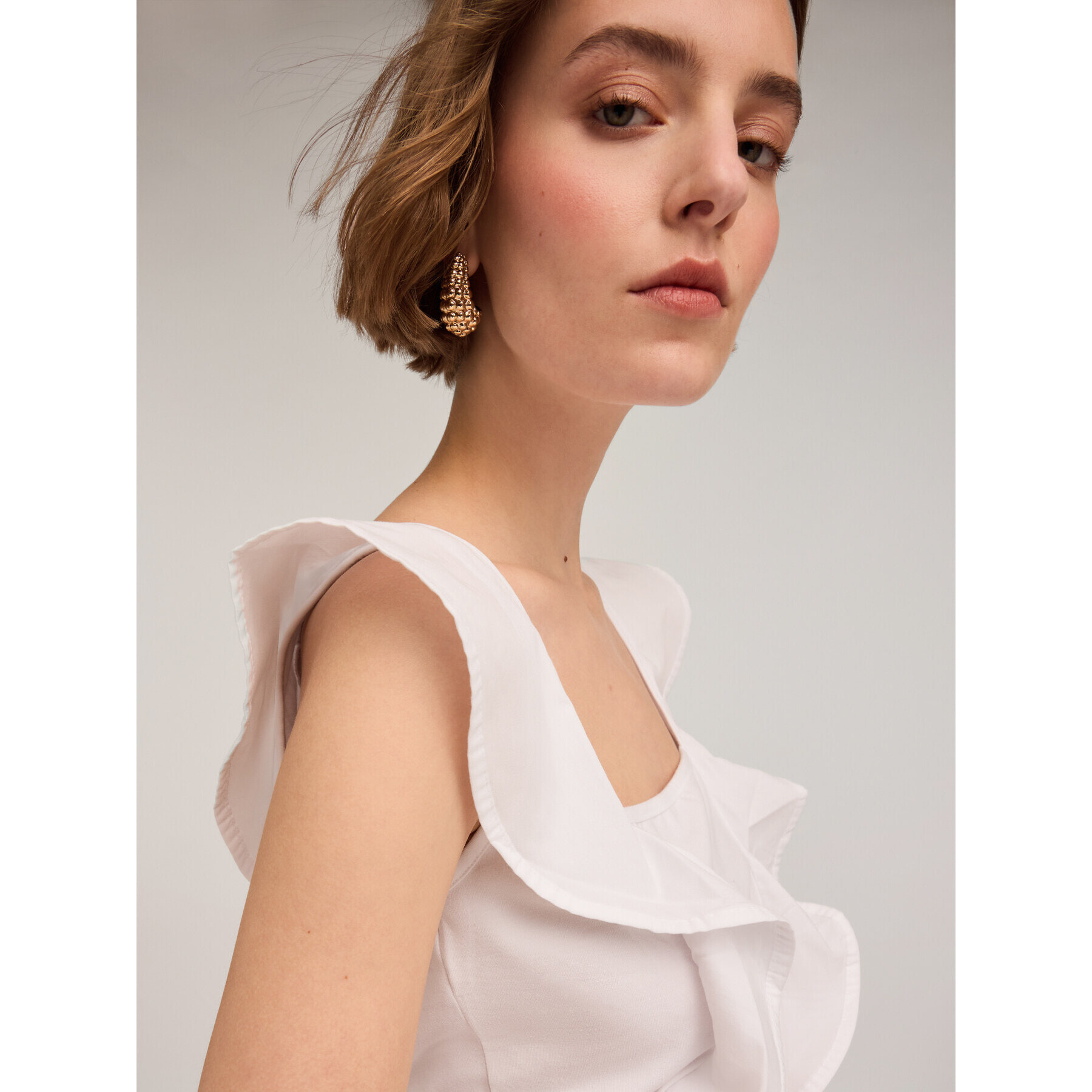 Motivi - Top de jersey con volantes - Blanco