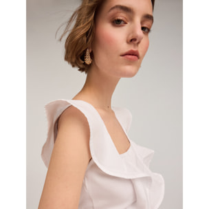Motivi - Top de jersey con volantes - Blanco