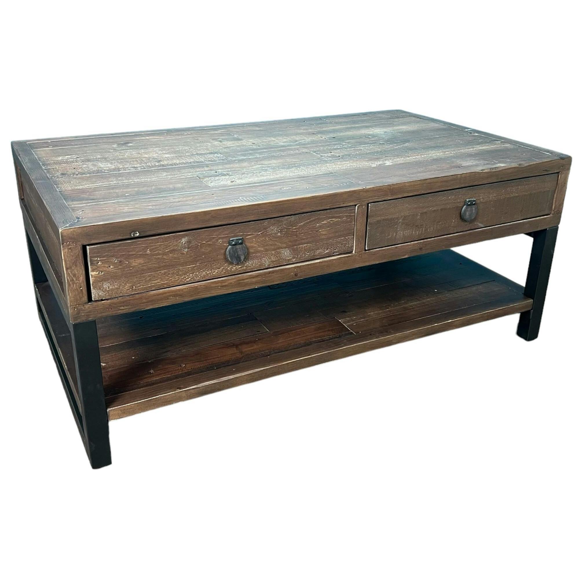 Table basse bois recyclé double plateau 2 tiroirs SAMOA