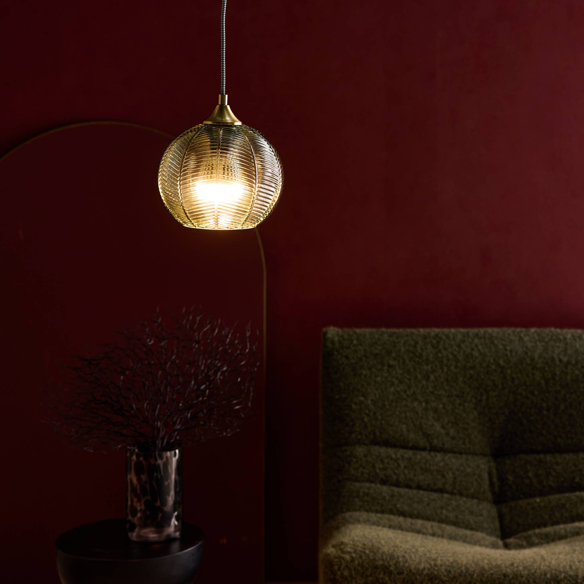 Suspension luminaire métal et verre effet cristal Romane vert Ø 20cm