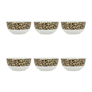 Lot de 6 bols 35cl en porcelaine beige à motif léopard ANIMALS