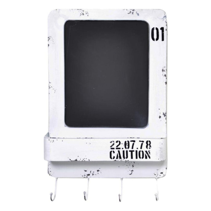 Lavagna in metallo bristol bianco con mensola e appendino 4 posti cm35x57,5x7