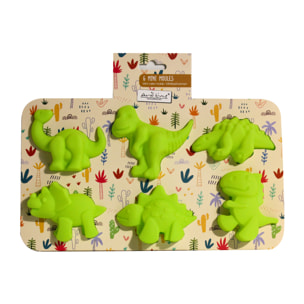 Lot de 6 mini moules en silicone forme Dinosaure, Happy Cake