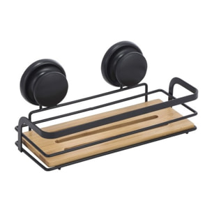 Etagère Panier de douche à  ventouses Acier & Bambou Noir mat MSV