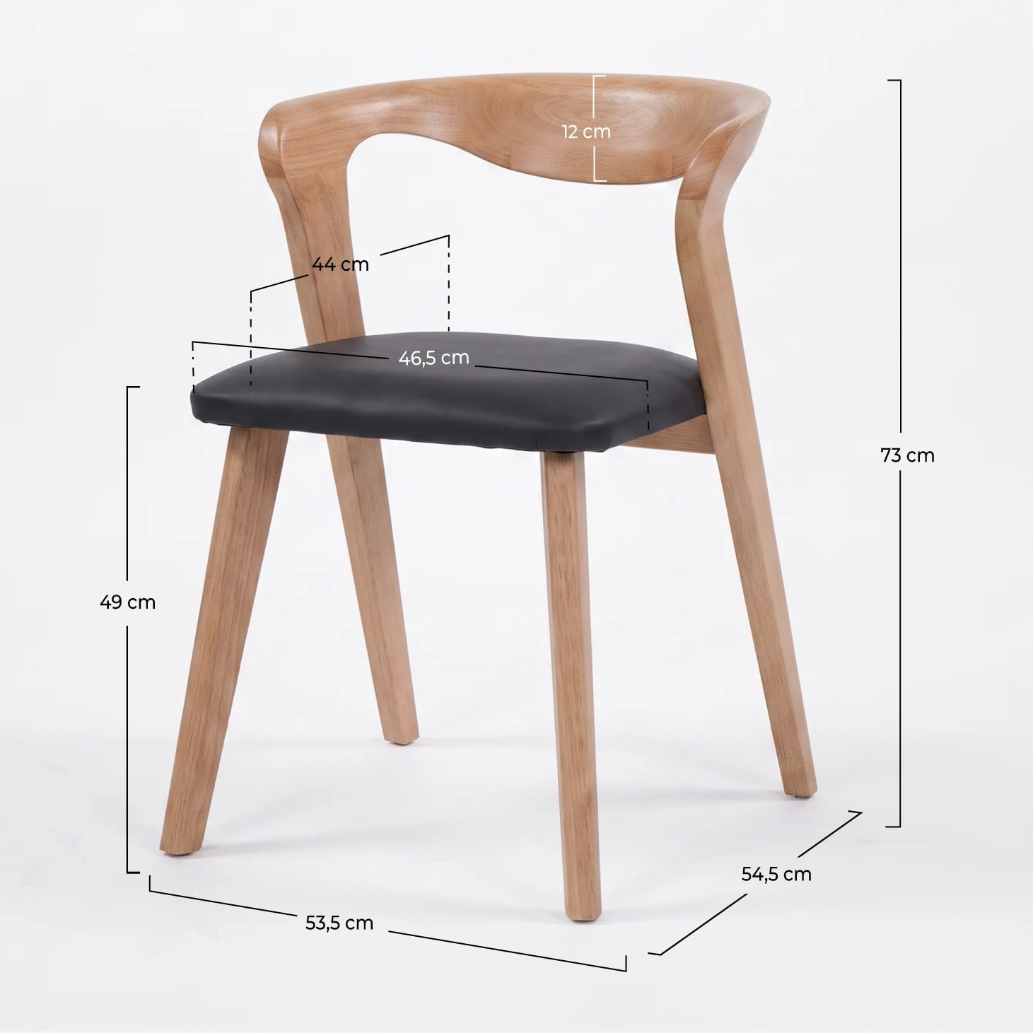 Chaise en bois d'hévéa blond et cuir synthétique noir - Vega