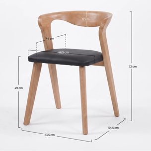 Chaise en bois d'hévéa blond et cuir synthétique noir - Vega