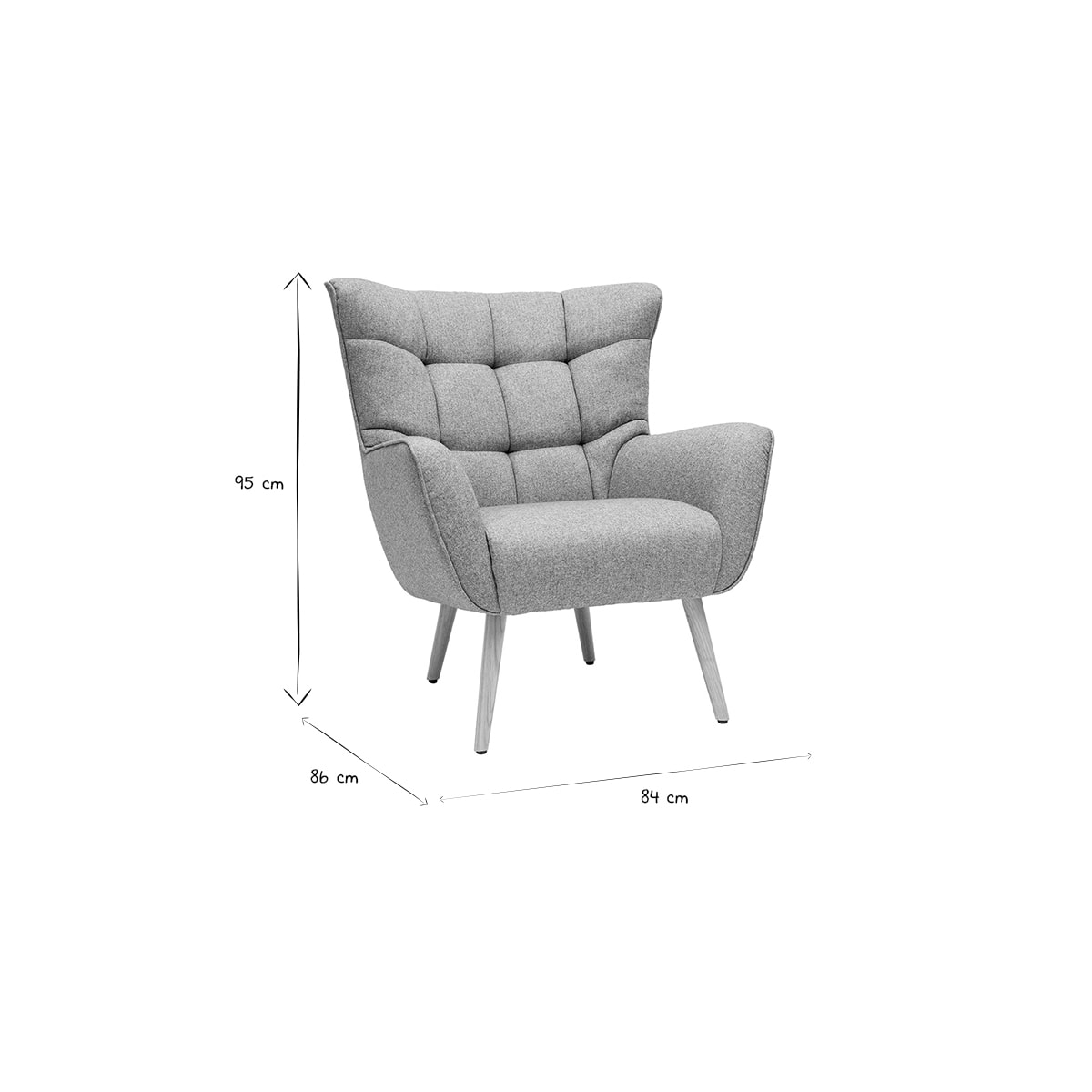 Fauteuil scandinave en tissu gris clair et bois clair AVERY