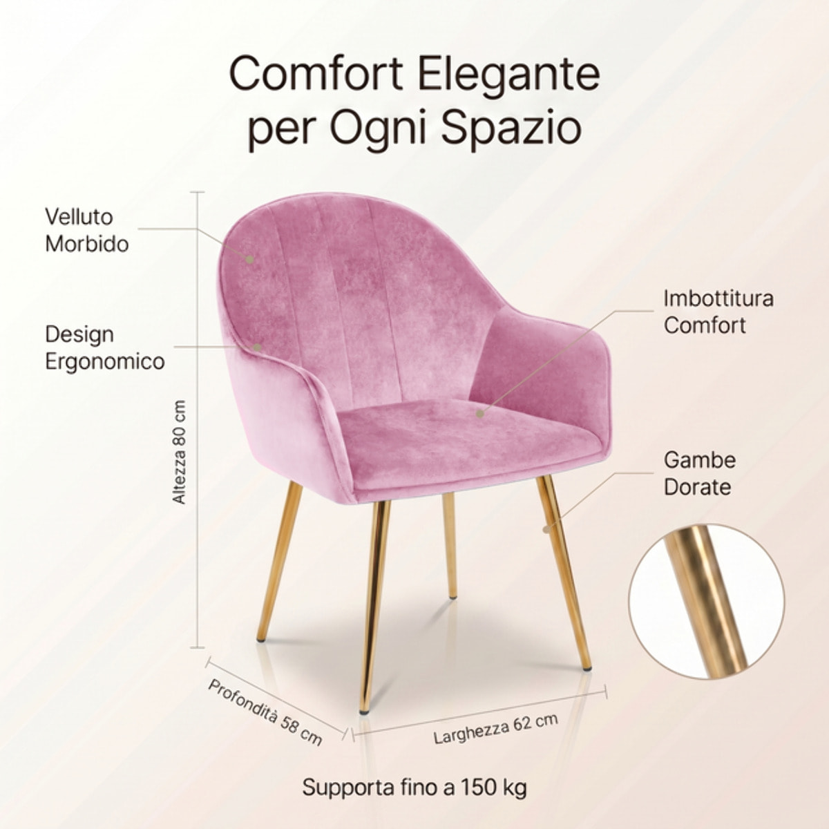 Set 2 poltrone in velluto con gambe oro, sedie imbottite design elegante e moderno, struttura in legno con schienale e seduta confortevoli, rivestimento effetto velluto morbido, ideali per soggiorno camera e ufficio, stile raffinato