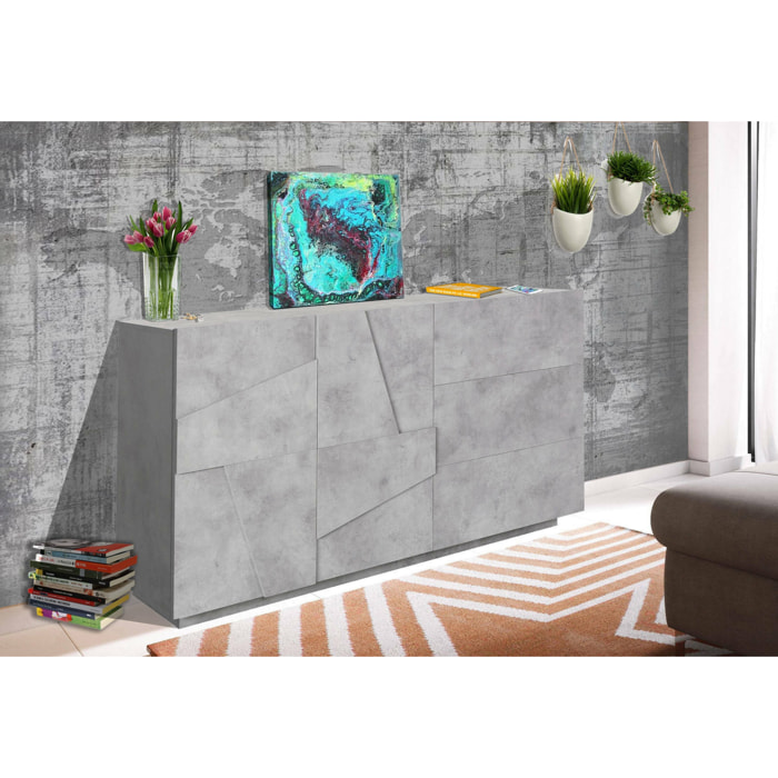 Credenza moderna a 2 ante e 3 cassetti, Made in Italy, Madia da cucina con dettaglio, Buffet di design da soggiorno, cm 143x44h86, colore Grigio Ardesia