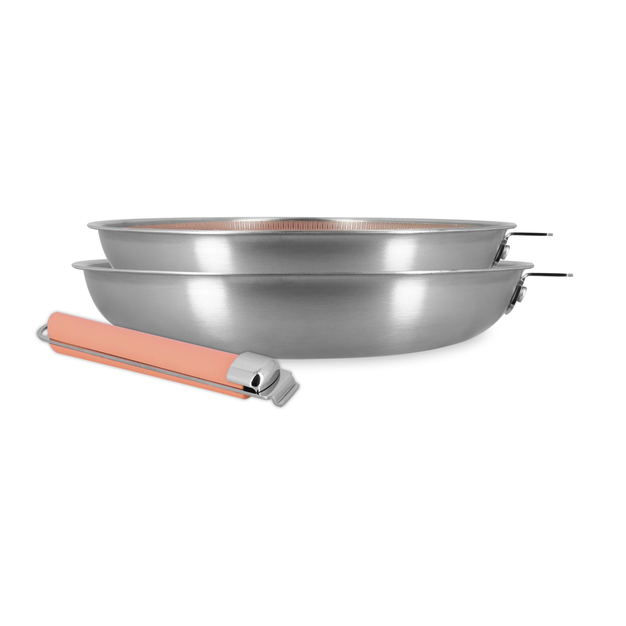 Lot de 2 poêles en acier inoxydable et manche amovible rose AGLAE