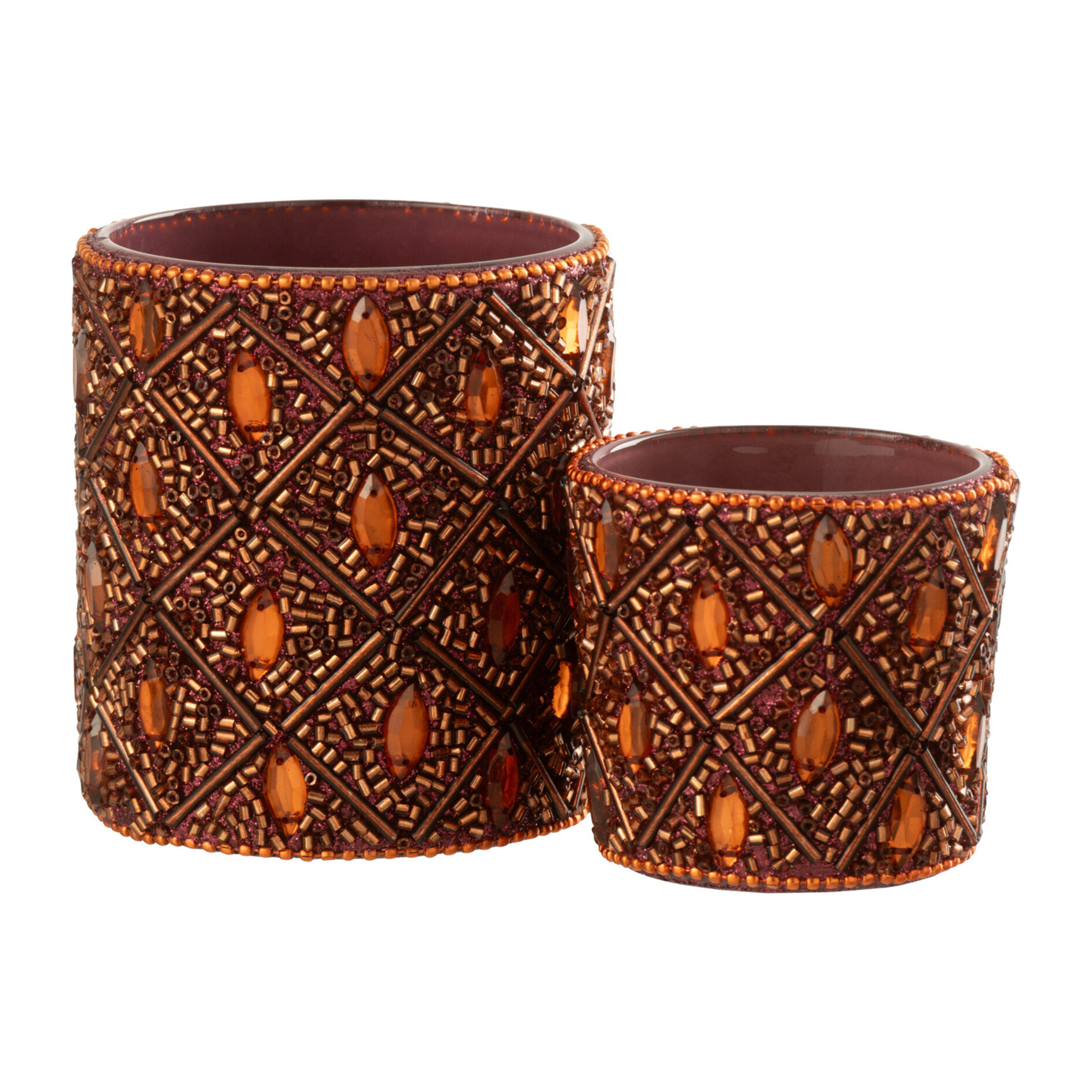 J-Line photophore - verre/perles  - marron foncé/rouille - large