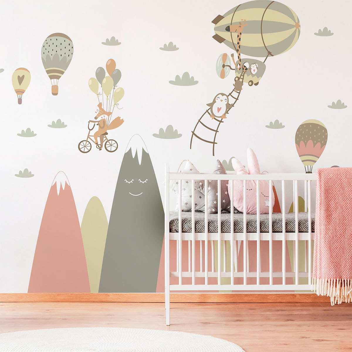 Stickers muraux enfants - Décoration chambre bébé - Autocollant Sticker mural géant enfant montagnes scandinaves ANIMAUX AMIS