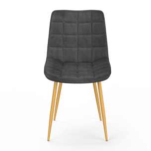 Chaises Melinda en velours mix de couleurs (bleu, gris clair, gris foncé et jaune) et pieds dorés - lot de 4