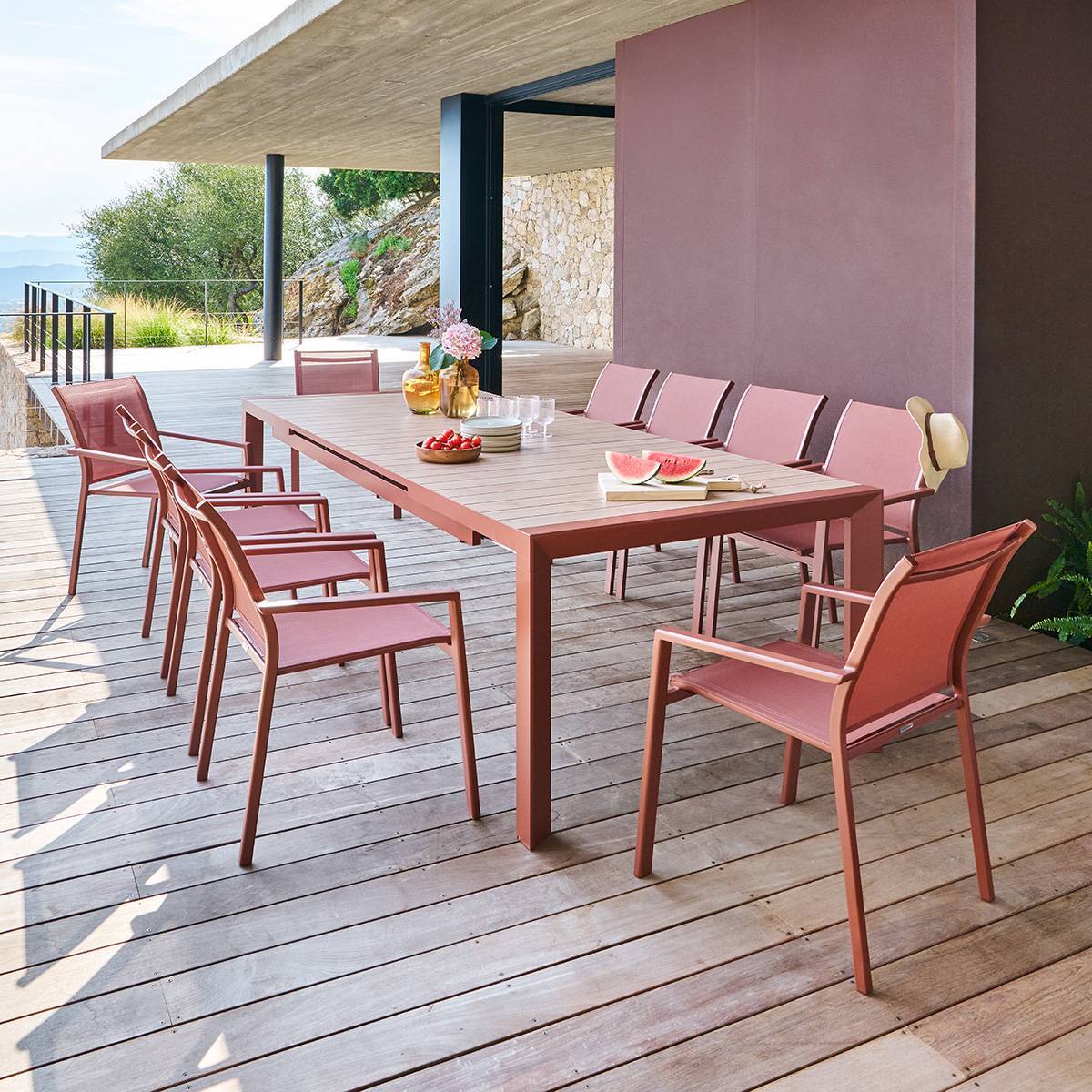 Table de jardin 10 places Evasion extensible miel/acajou
