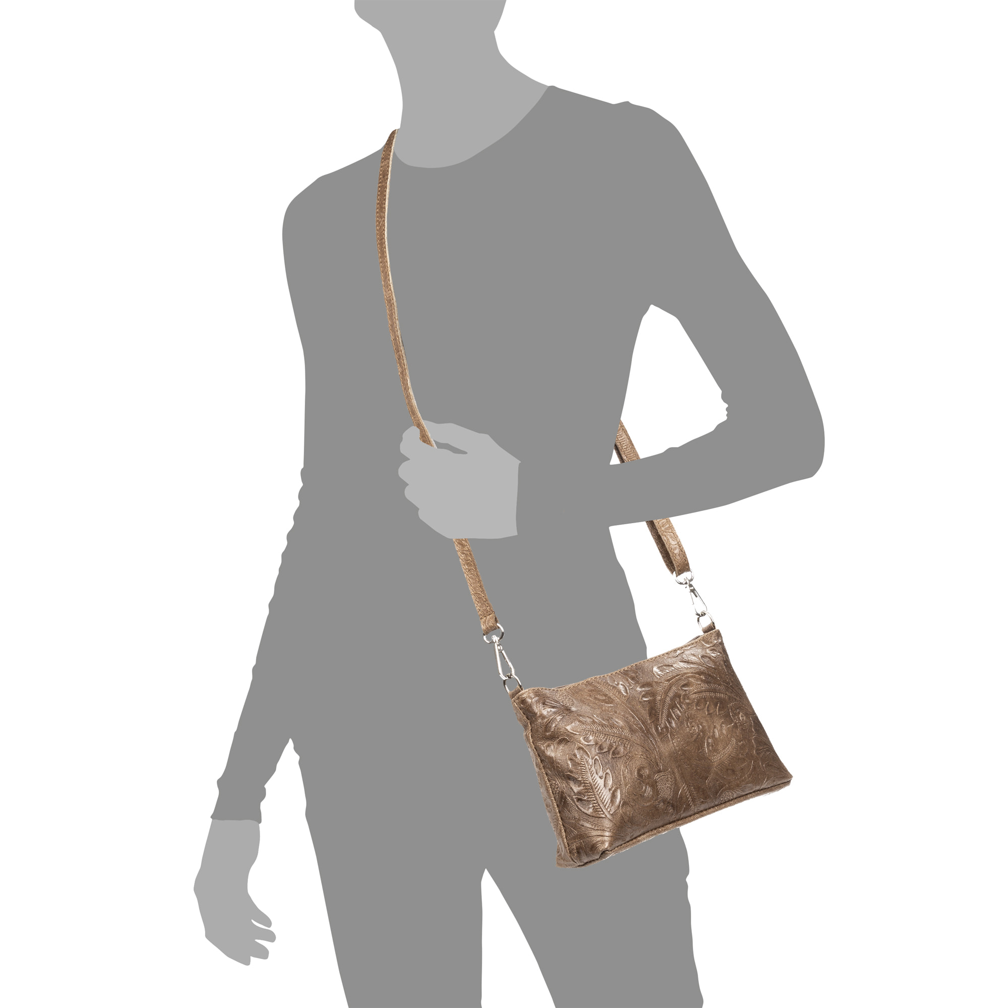 Martia Borsa a tracolla Donna. Pelle autentica Camoscio Inciso Arabesco