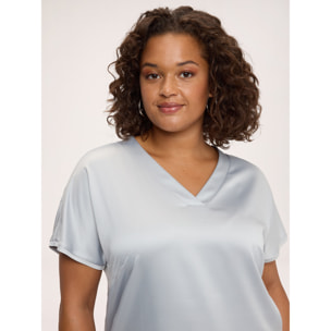 Fiorella Rubino - T-shirt bimaterica in raso viscosa - Grigio