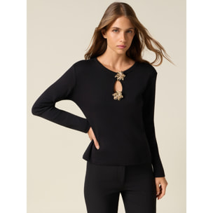 Oltre - Camiseta con aplicaciones decorativas - Negro