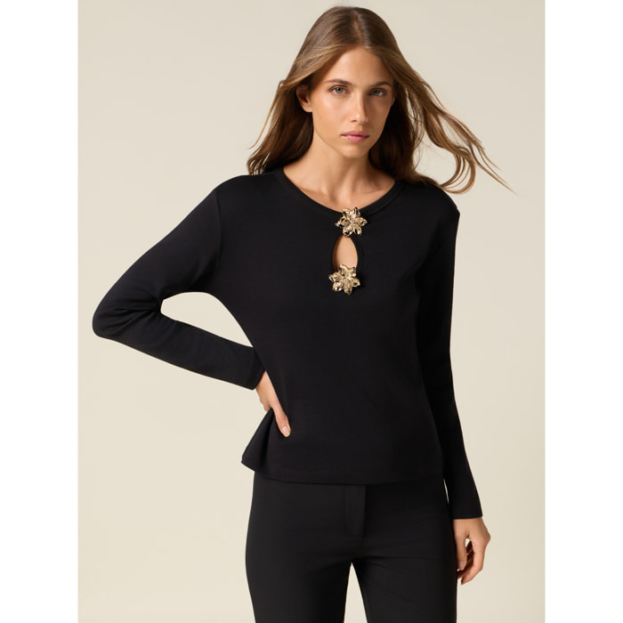 Oltre - Camiseta con aplicaciones decorativas - Negro