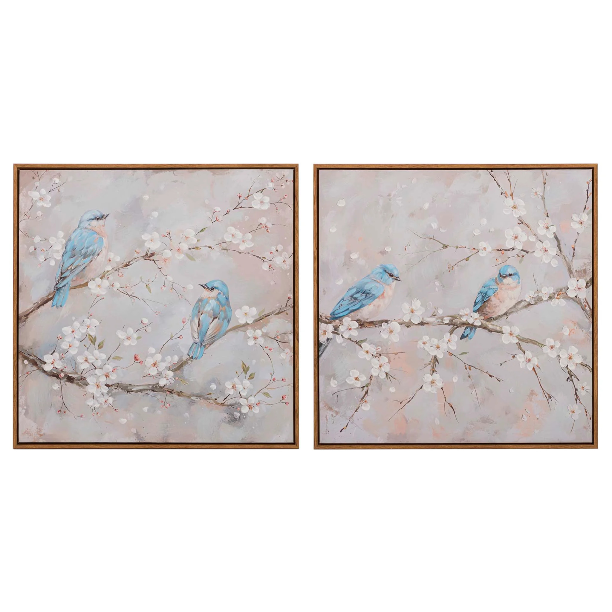 Set 2 Cuadros Pájaros 80% Pintado A Mano 60x4x60cm
