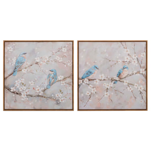 Set 2 Cuadros Pájaros 80% Pintado A Mano 60x4x60cm