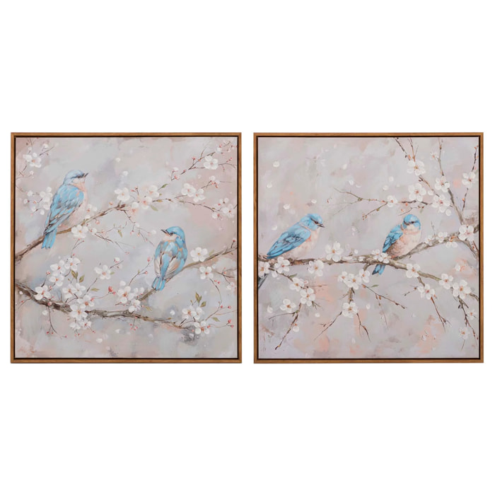 Set 2 Cuadros Pájaros 80% Pintado A Mano 60x4x60cm