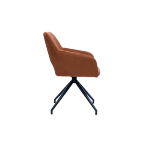 Chaise pivotante 360° en tissu velours côtelé terre brûlée et métal noir LAURETTE