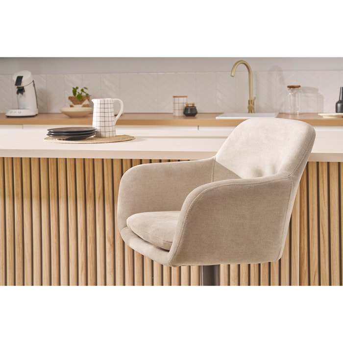 Tabourets de bar réglables tissu effet velours beige et métal (lot de 2) AMIKA