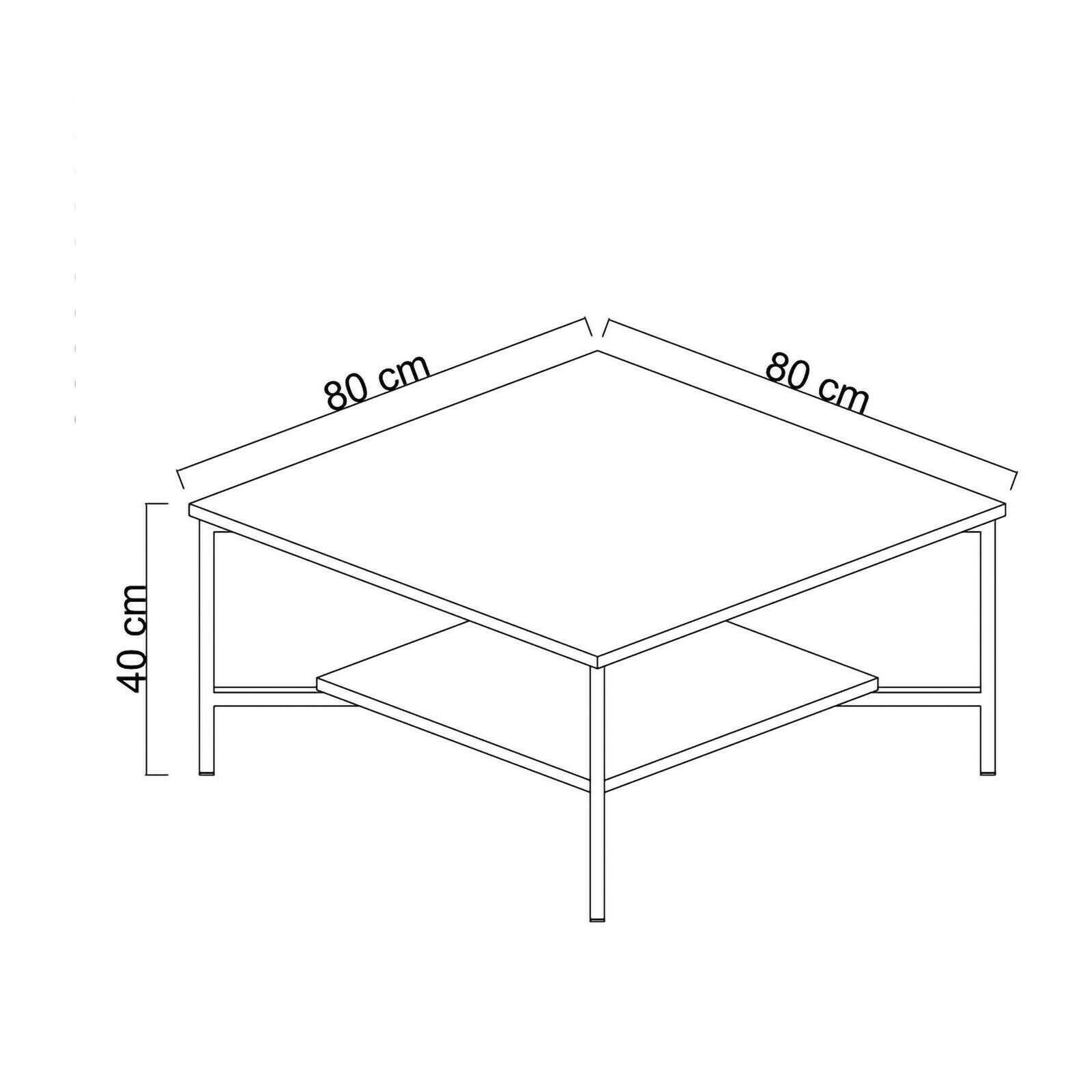 Tavolino da salotto Dichiar, Tavolo basso da caffè, Portariviste per divano, Ripiano da soggiorno, 80x80h40 cm, Bianco e Nero