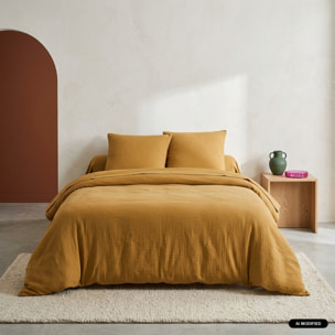 Parure de lit gaze de coton 2 places miel ALIX