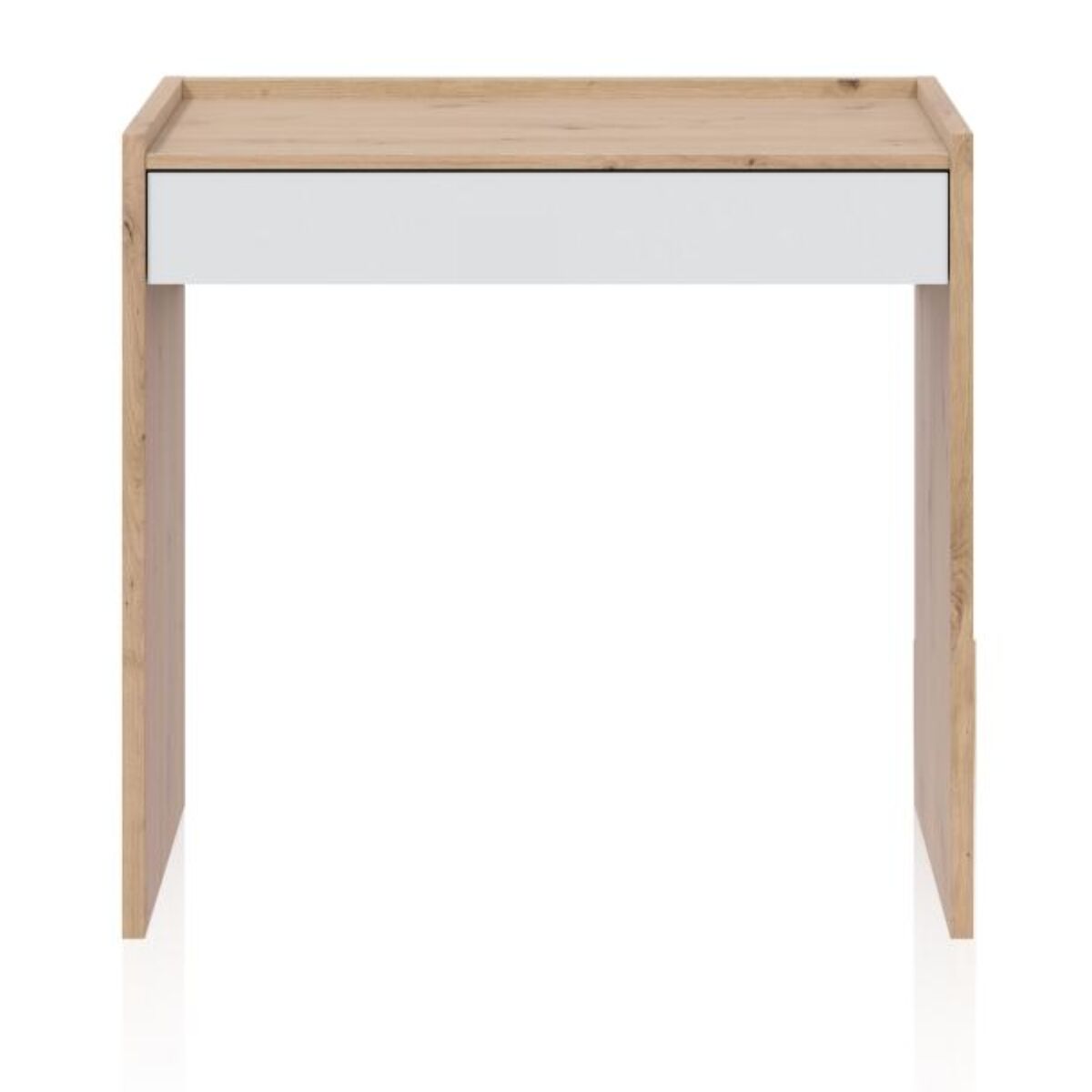 Mesa de escritorio con cajón Dess Blanco Artik (Blanco Mate) - Roble Nodi
