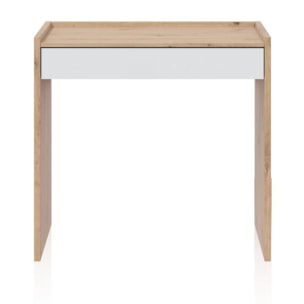 Mesa de escritorio con cajón Dess Blanco Artik (Blanco Mate) - Roble Nodi