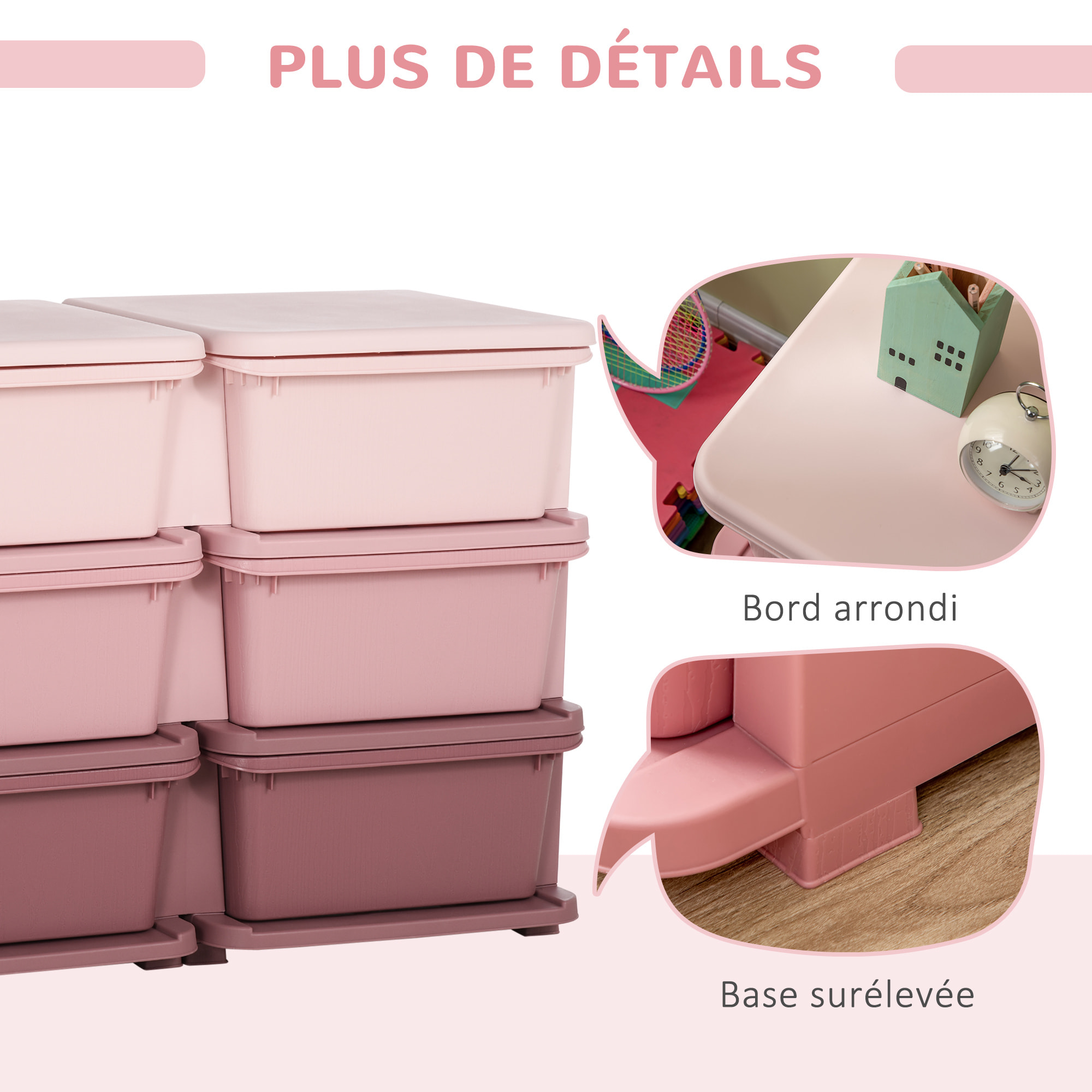 Organisateur de jouets enfant 6 tiroirs 3 niveaux rose