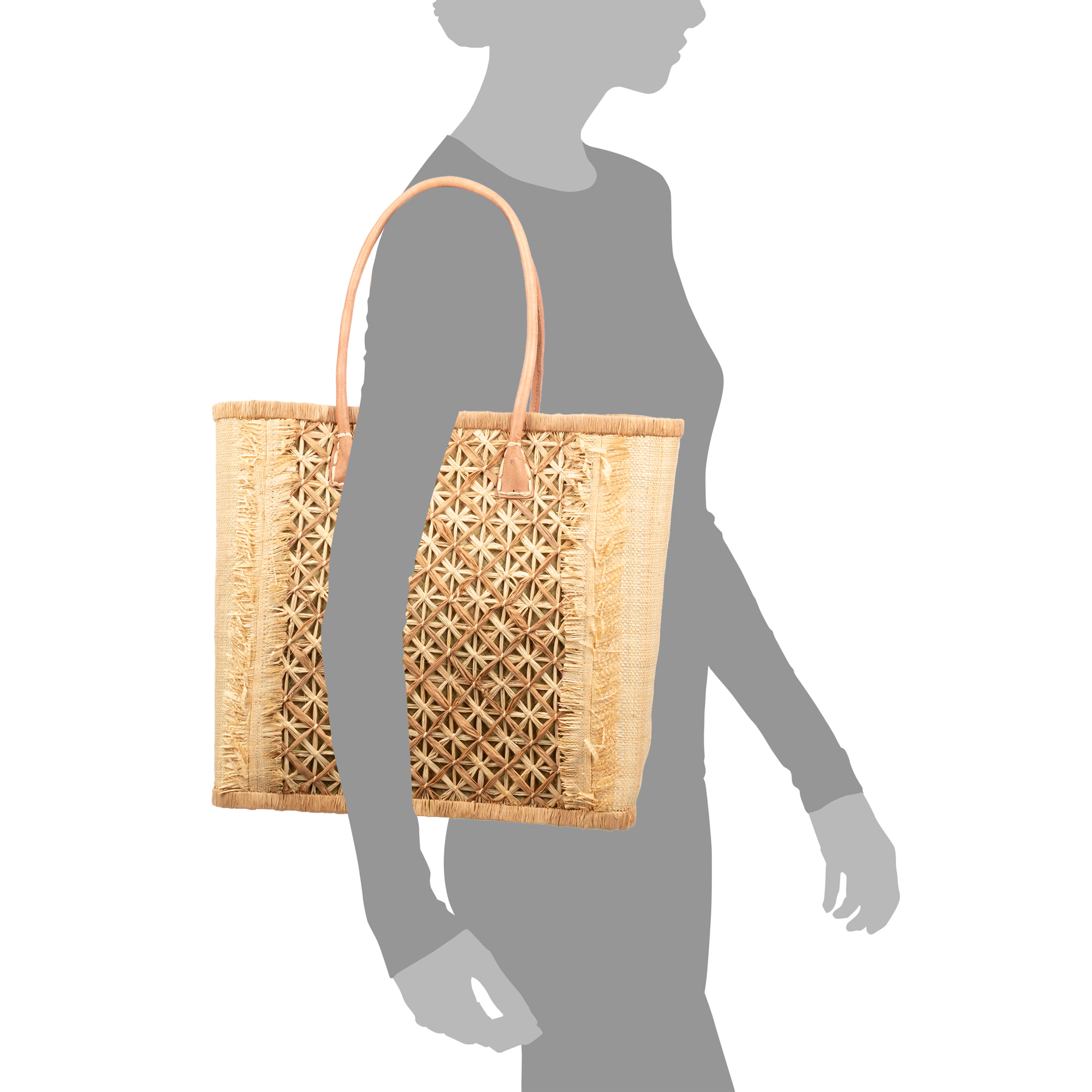 Villafrati bolso de hombro mujer. Fabricado en rafia y paja, con asas de cuero.