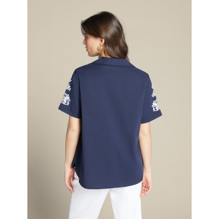 Elena Mirò - Blusa de popelina con bordado - Azul