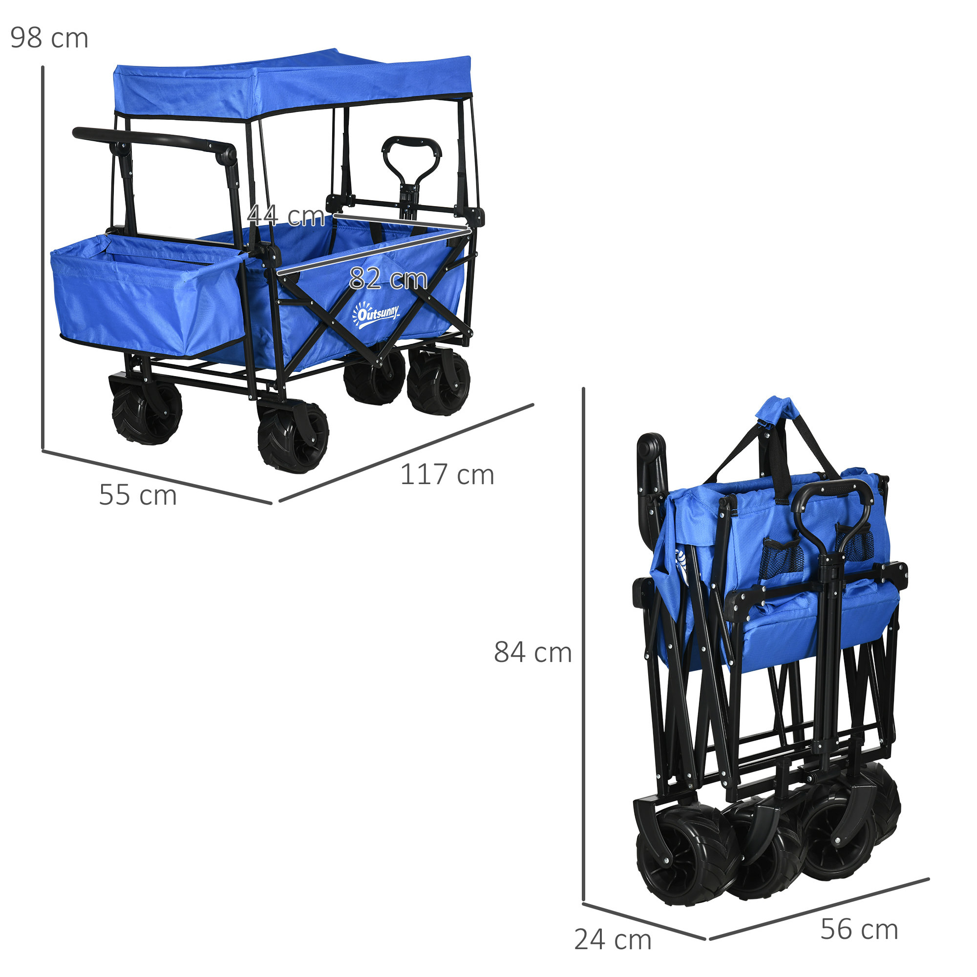 Carro Plegable para Playa Toldo Manillar Telescópico 117x55x98 cm Azul