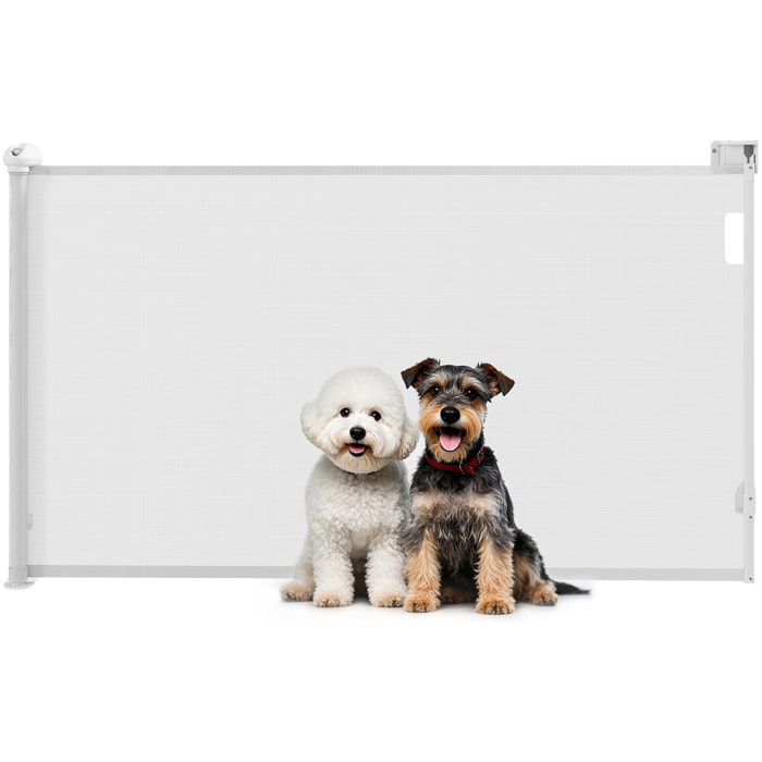 Barrera para Perros Retráctil 0-144 cm Puerta para Perros Pequeños Extensible Barrera de Seguridad para Mascotas con Interruptor de Cierre para Escaleras Puertas Pasillos